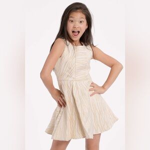 Hannah Banana Girls White and Gold Jacquard Fit & Flare Dress Size 14